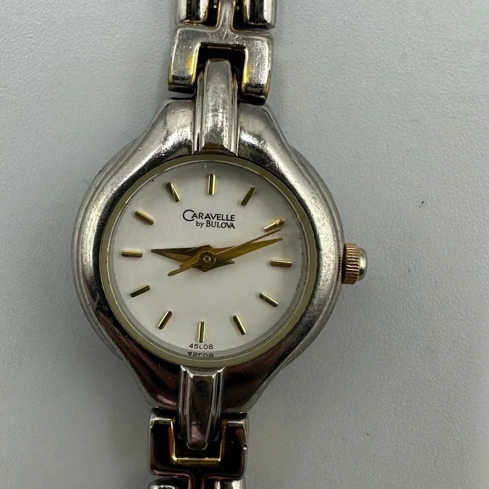 Caravelle by Bulova Watch Women Silver Gold Two Tone Small Dial 20MM New Battery